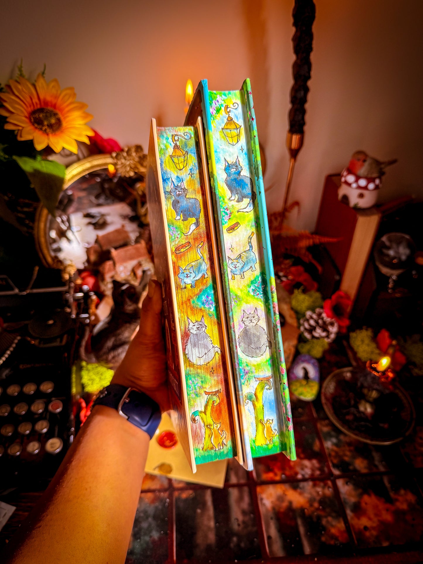 Hand-Painted Agnes Aubert’s Mystical Cat Shelter: hardcover BOOK EDGES
